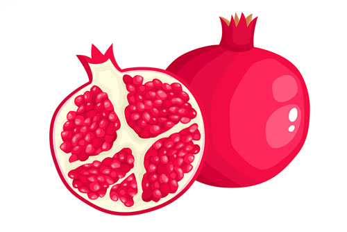 وکتور کارتونی انار براق قرمز به همراه انار نصف شده ویژه شب یلدا